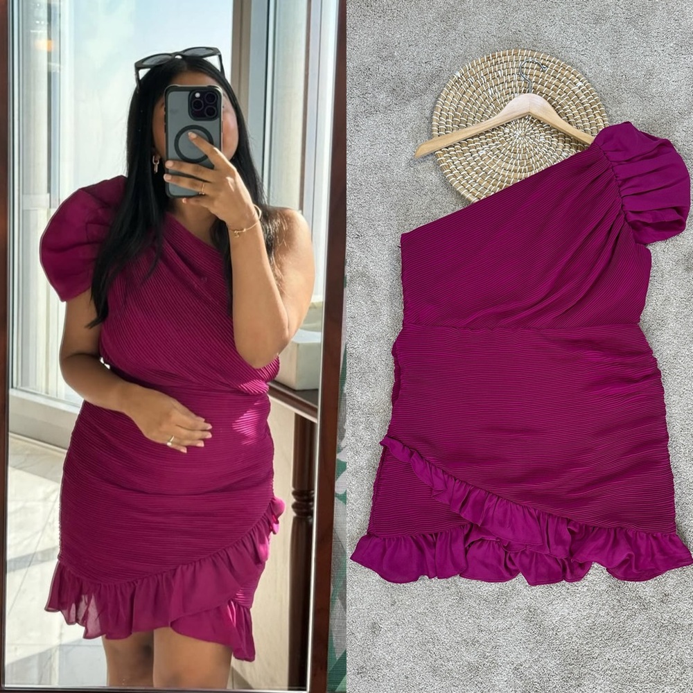 Express Magenta One-Shoulder Mini Dress